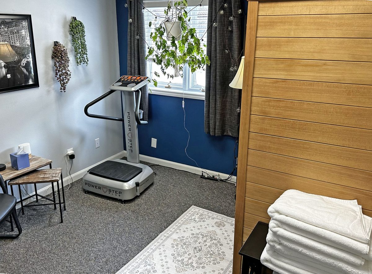 The clinic's infrared sauna and vibration plate room